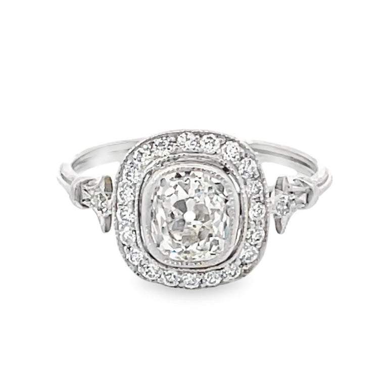 Front view of Vintage 1.33ct Antique Old Mine Cut Diamond Engagement Ring