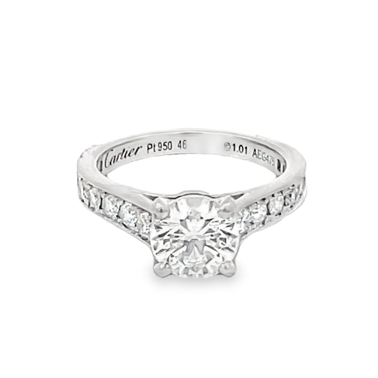 Front view of Cartier GIA 1.01ct Round Brilliant Cut Diamond Engagement Ring