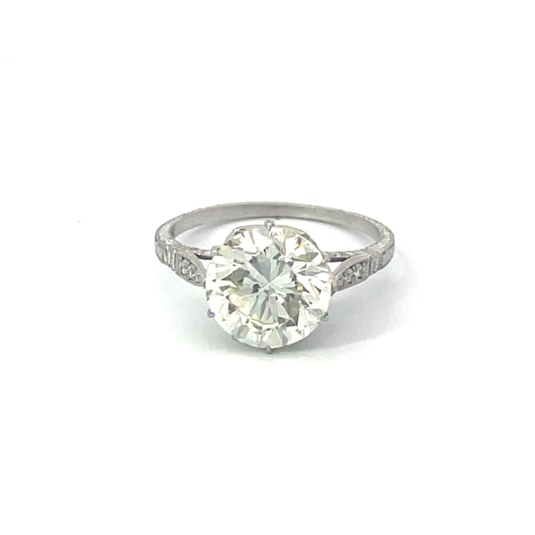 Front view of 3.14ct Round Transitional Cut Diamond Solitaire Engagement Ring, VS1 Clarity, Platinum