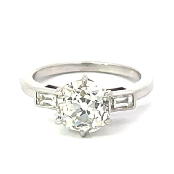 Front view of Vintage 2.14ct Old European Cut Diamond Engagement Ring, VS1 Clarity, Platinum