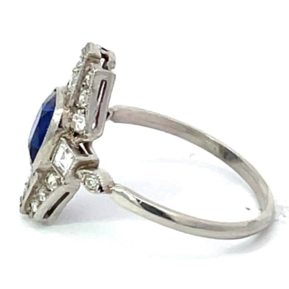 Side view of 1.20ct Cushion Cut Natural Sapphire Cocktail Ring, Platinum