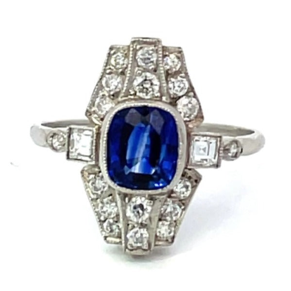 Front view of 1.20ct Cushion Cut Natural Sapphire Cocktail Ring, Platinum