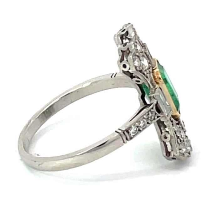 Side view of 1.00ct Emerald Cut Natural Colombian Emerald Cocktail Ring, Platinum