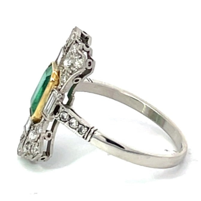 Side view of 1.00ct Emerald Cut Natural Colombian Emerald Cocktail Ring, Platinum