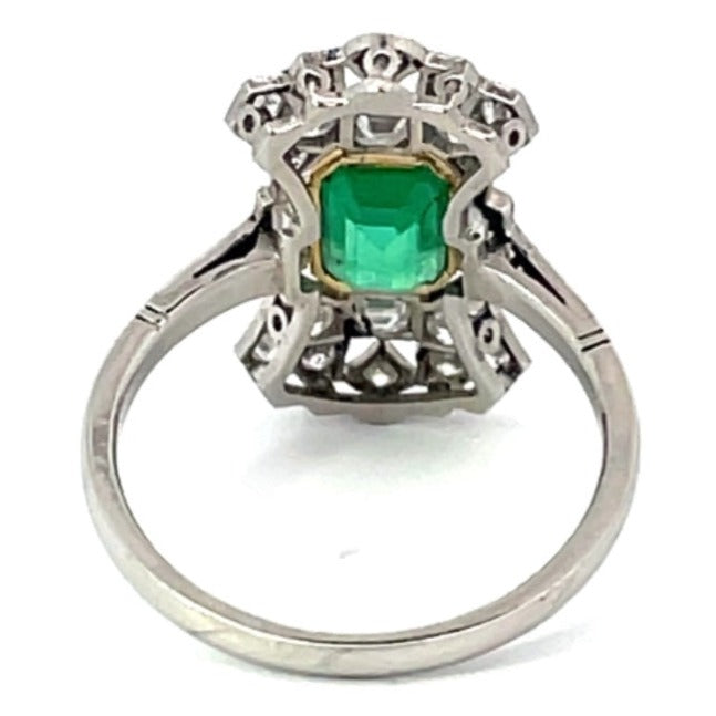 Back view of 1.00ct Emerald Cut Natural Colombian Emerald Cocktail Ring, Platinum