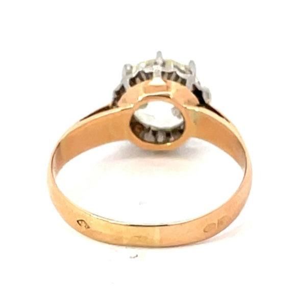 Front view of Antique 2.50 European Cut Diamond Solitaire Engagement Ring, Platinum & 18K Yellow Gold