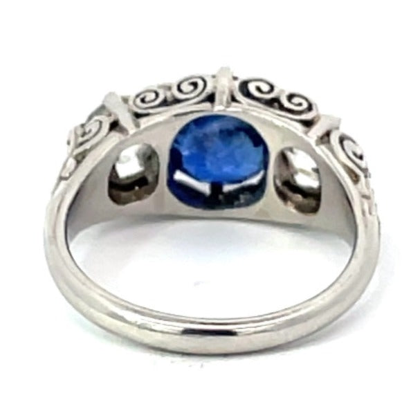 Back view of GIA 3.06ct Sapphire Ring & 1.20ct Diamond Engagement Ring, Platinum, Three Stone