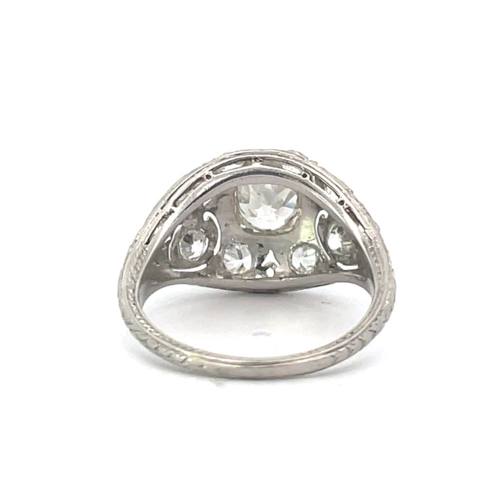 Back view of Antique 1.08ct Antique Cushion Cut Diamond Engagement Ring, I Color, Platinum
