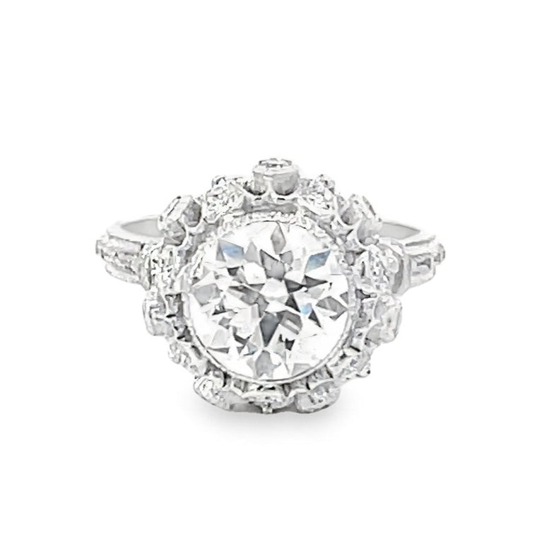 Front view of Vintage Buccellati GIA 2.23ct Diamond Engagement Ring, E Color, 18k White Gold