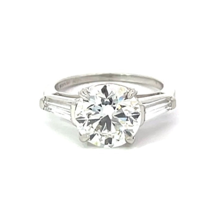Front view of Vintage GIA 3.04ct Round Brilliant Diamond Engagement Ring, I Color, Platinum
