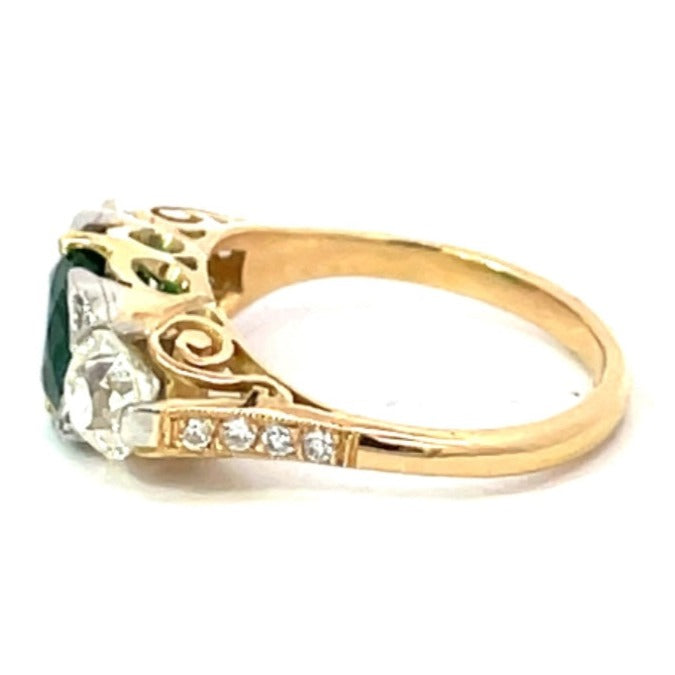 Side view of 1.65ct Round Cut Emerald Engagement Ring, VS1 Clarity, 18k Yellow Gold & Platinum