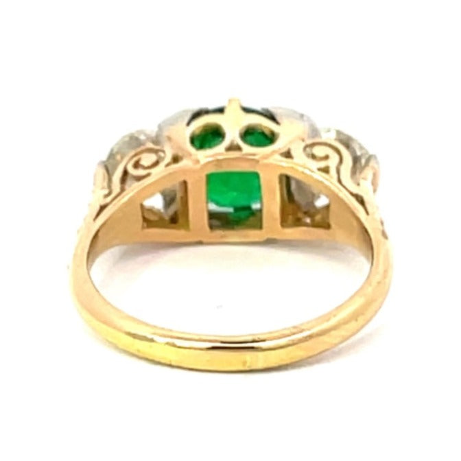 Back view of 1.65ct Round Cut Emerald Engagement Ring, VS1 Clarity, 18k Yellow Gold & Platinum