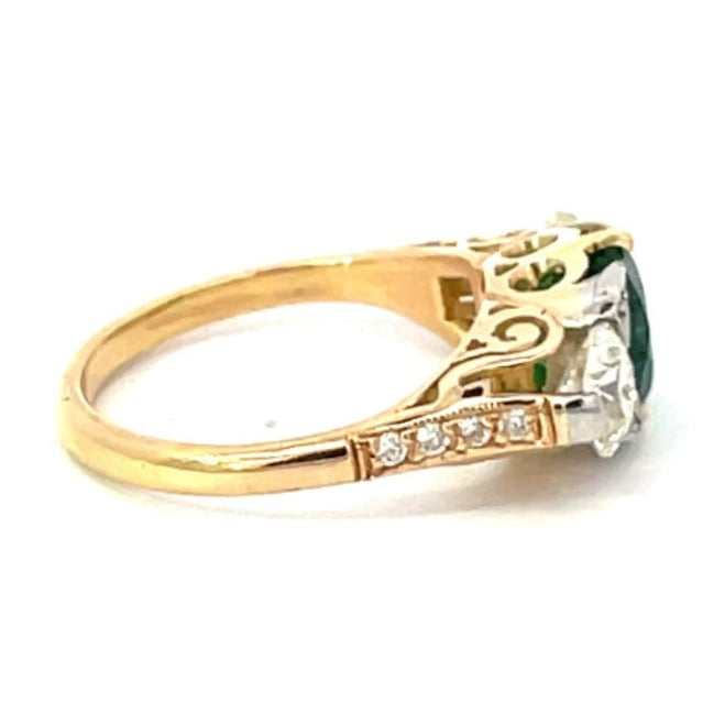 Side view of 1.65ct Round Cut Emerald Engagement Ring, VS1 Clarity, 18k Yellow Gold & Platinum