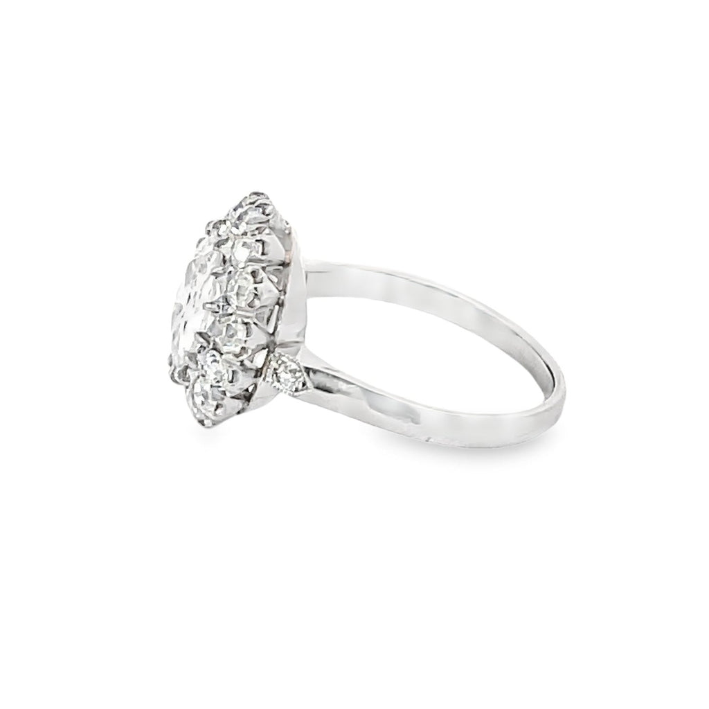 Side view of GIA 1.22ct Old Mine Cut Diamond Cluster Ring