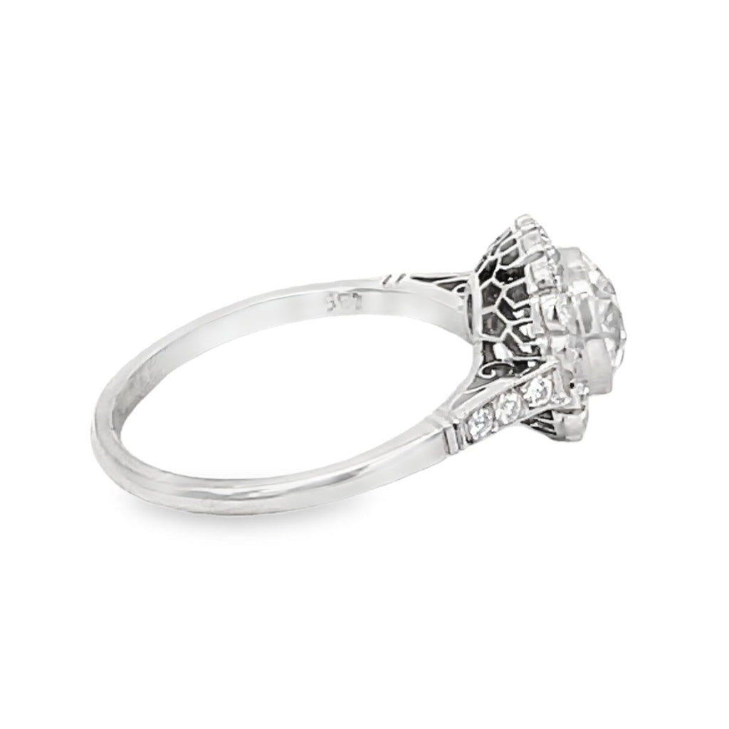 Side view of 1.35ct Old European Cut Diamond Cluster Ring