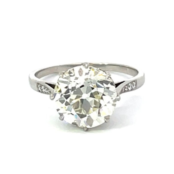Front view of Antique 4.25ct Old European Cut Diamond Engagement Ring
