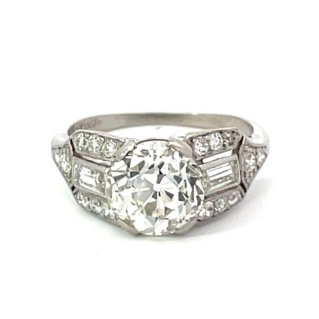 Front view of Antique 2.26ct Old European Cut Diamond Engagement Ring, VS1 Clarity, Platinum