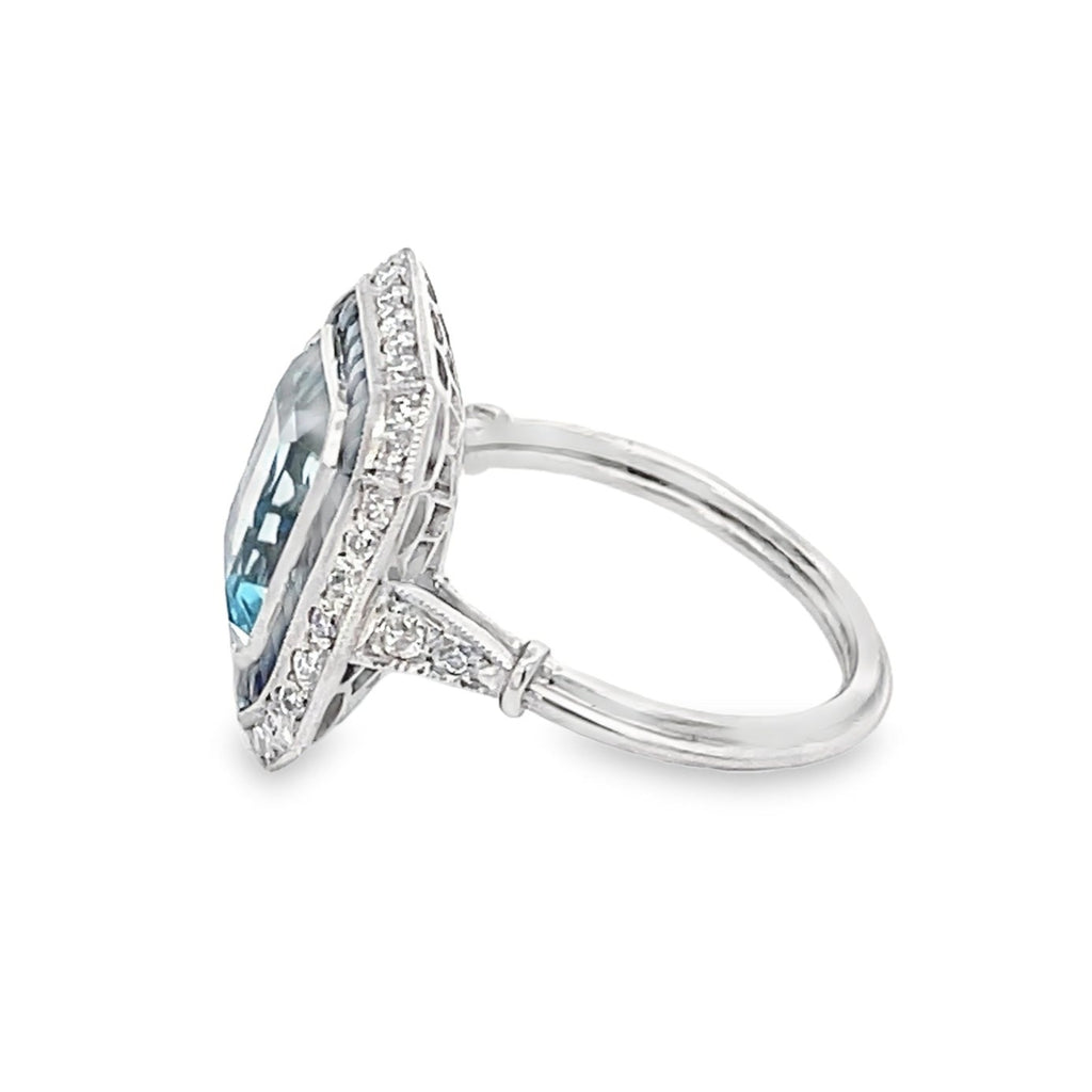 Side view of 3.12ct Emerald Cut Aquamarine Cocktail Ring