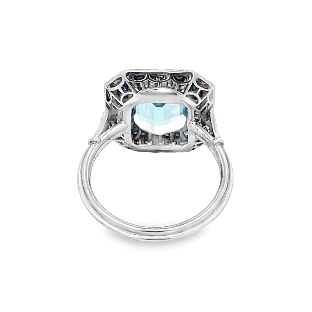 Back view of 3.12ct Emerald Cut Aquamarine Cocktail Ring