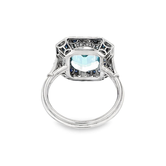 Front view of 3.12ct Emerald Cut Aquamarine Cocktail Ring