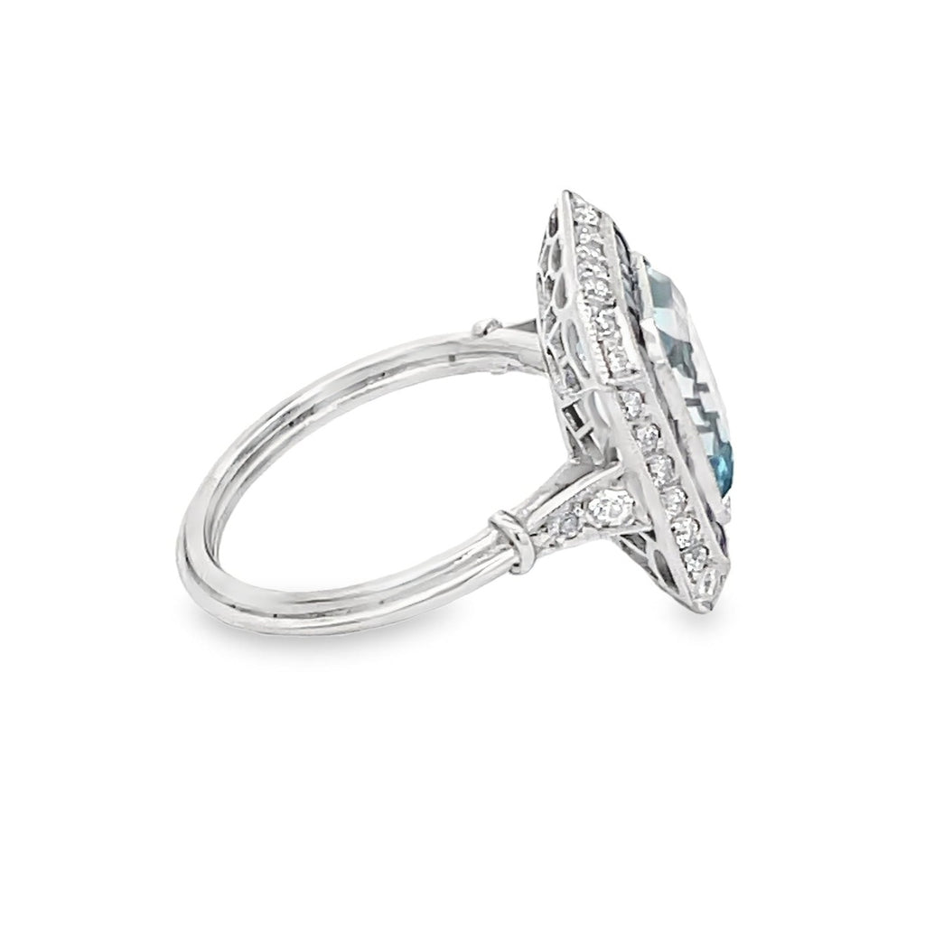 Side view of 3.12ct Emerald Cut Aquamarine Cocktail Ring