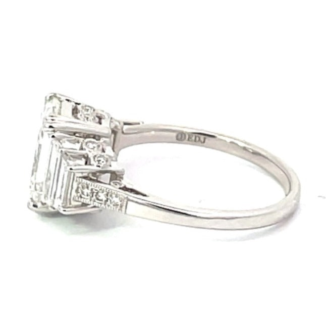Side view of GIA 2.50ct Emerald-Cut Diamond Engagement Ring, H Color, VS1 Clarity, Platinum