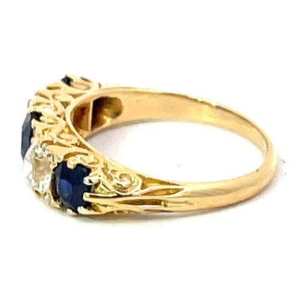 Side view of Antique 1.20ct Natural Sapphire & 0.60ct Diamond Engagement Ring, I Color, 18k Yellow Gold