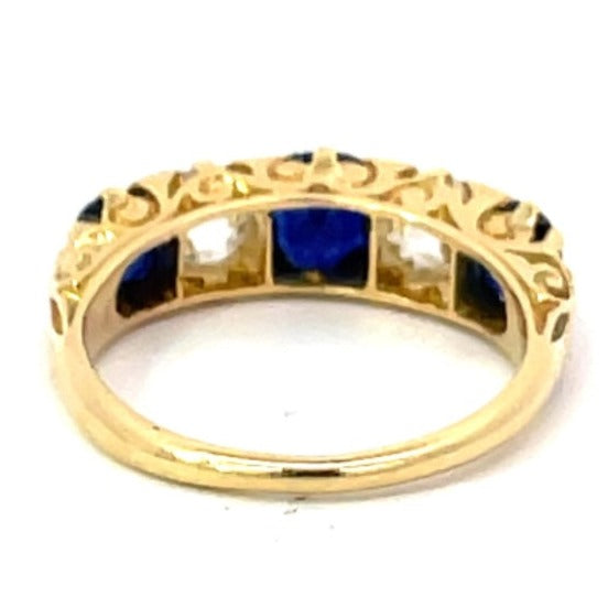 Back view of Antique 1.20ct Natural Sapphire & 0.60ct Diamond Engagement Ring, I Color, 18k Yellow Gold