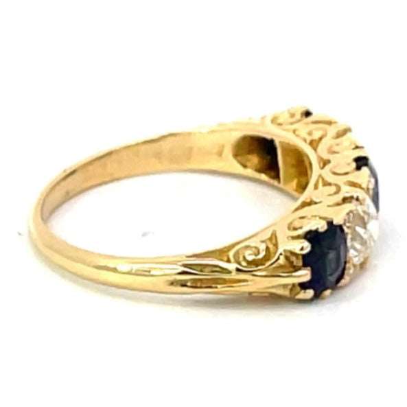 Side view of Antique 1.20ct Natural Sapphire & 0.60ct Diamond Engagement Ring, I Color, 18k Yellow Gold