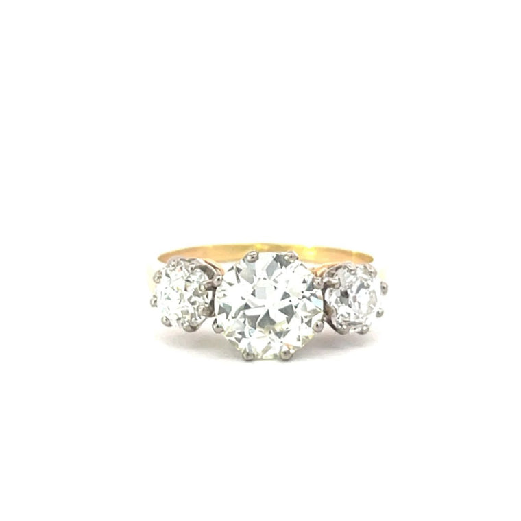 Front view of Antique 1.88ct Old European Cut Diamond Engagement Ring, VS1 Clarity, Platinum & 18k Yellow Gold