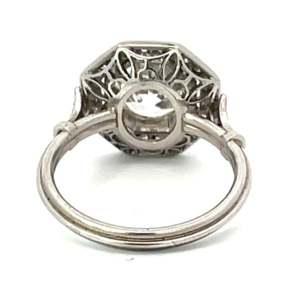 Front view of GIA 2.29ct Old European Cut Diamond Engagement Ring, Diamond Halo, Platinum