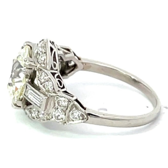 Side view of 2.81ct Old European Cut Diamond Engagement Ring, VS1 Clarity, Diamond Halo, Platinum