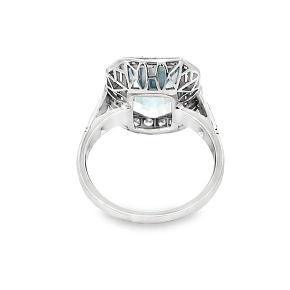 Front view of 3.26ct Emerald Cut Aquamarine Engagement Ring