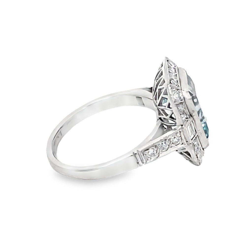 Side view of 3.26ct Emerald Cut Aquamarine Engagement Ring