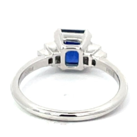 Back view of 1.68ct Emerald Cut Natural Sapphire Engagement Ring, H Color, Platinum