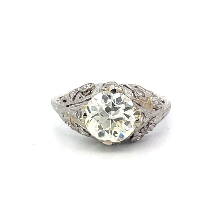 Front view of Vintage 1.90ct Old European Cut Diamond Engagement Ring, VS1 Clarity, Platinum