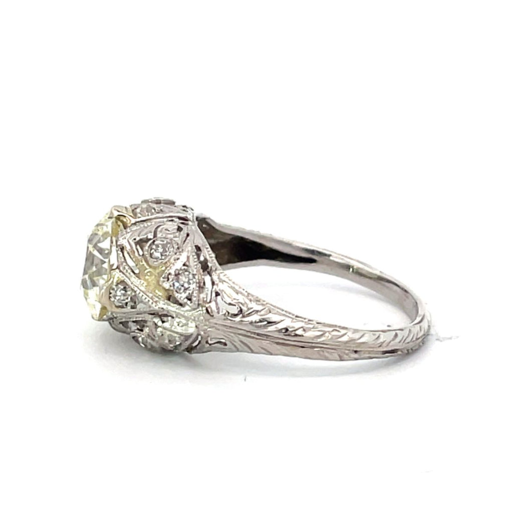 Side view of Vintage 1.90ct Old European Cut Diamond Engagement Ring, VS1 Clarity, Platinum