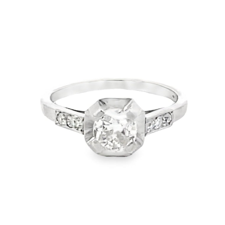 Front view of Antique 0.65ct Old European Cut Diamond Engagement Ring