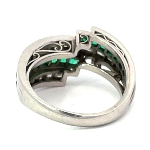 Front view of Vintage 1.27ct Diamonds & 0.54ct Emerald Engagement Ring, Platinum