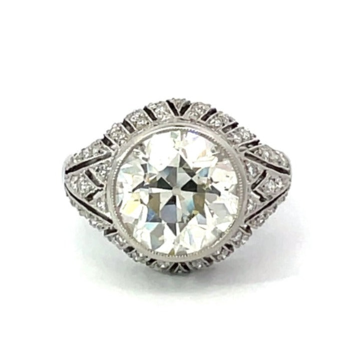 Front view of 4.59ct Old European Cut Diamond Engagement Ring, VS1 Clarity, Platinum
