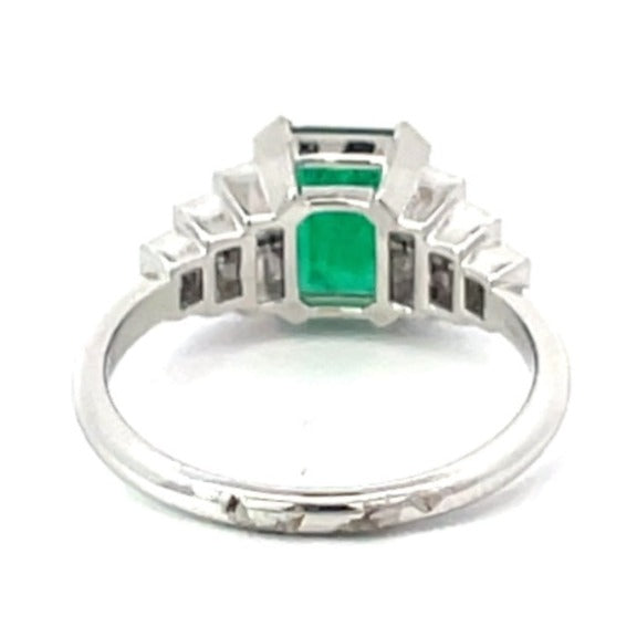 Back view of 1.60ct Emerald Cut Natural Emerald Engagement Ring, Platinum