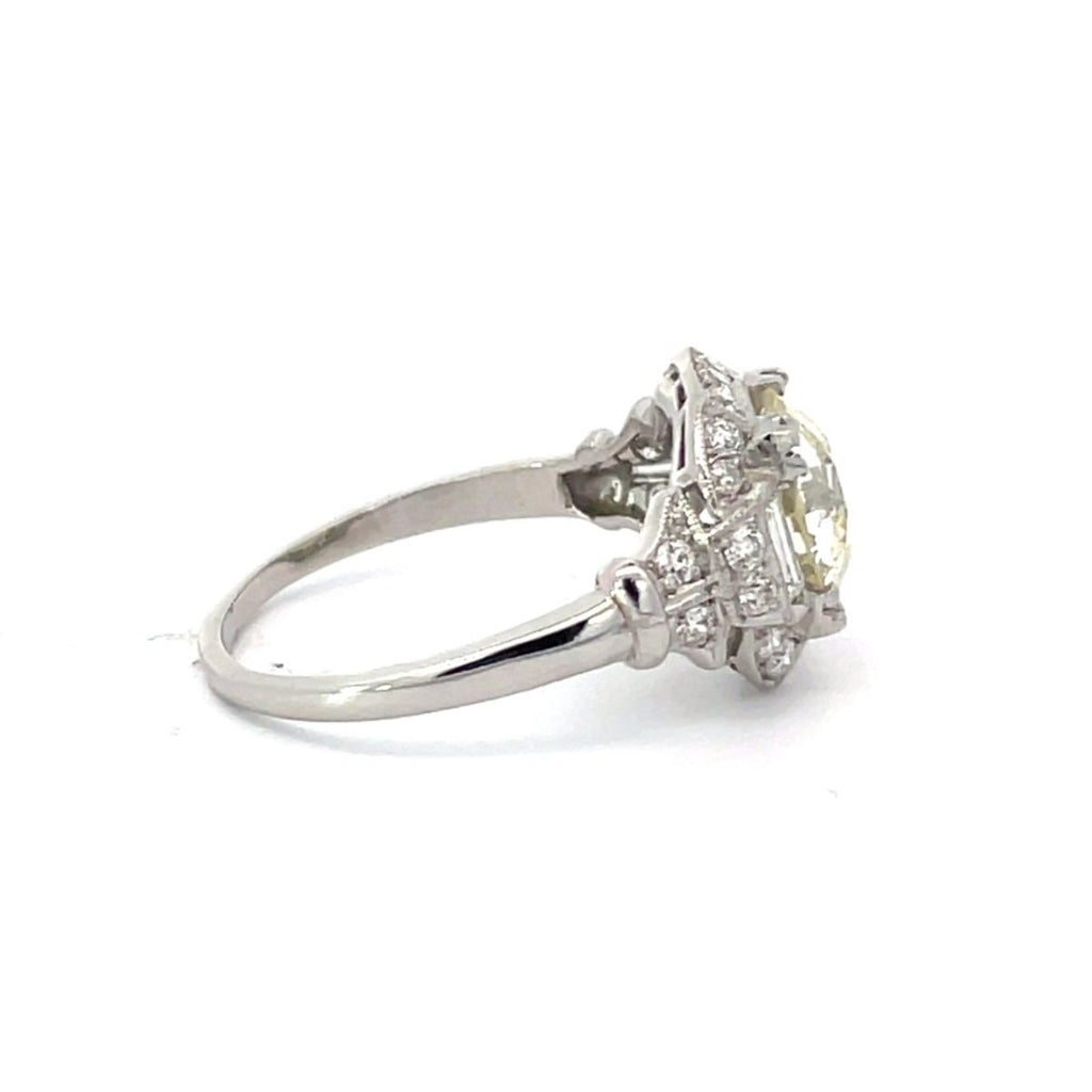 Side view of Antique 2.08ct Old European Cut Diamond Engagement Ring, VS1 Clarity, Platinum
