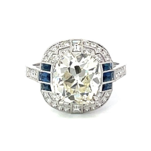 Front view of 3.33ct Antique Cushion Cut Diamond Engagement Ring