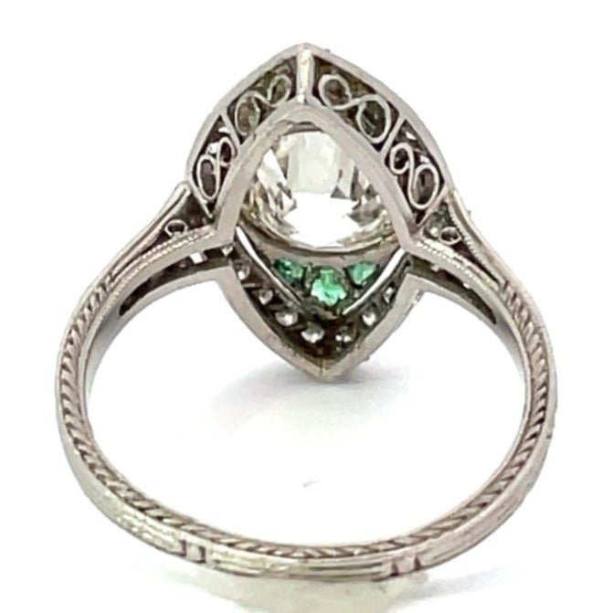 Back view of Antique 2.25ct Old European Cut Diamond Engagement Ring, I color, Diamond Halo, Platinum