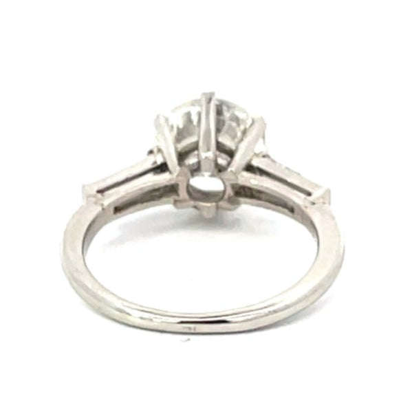 Front view of Vintage GIA 2.53ct Round Brilliant Cut Diamond Engagement Ring, I color, Platinum
