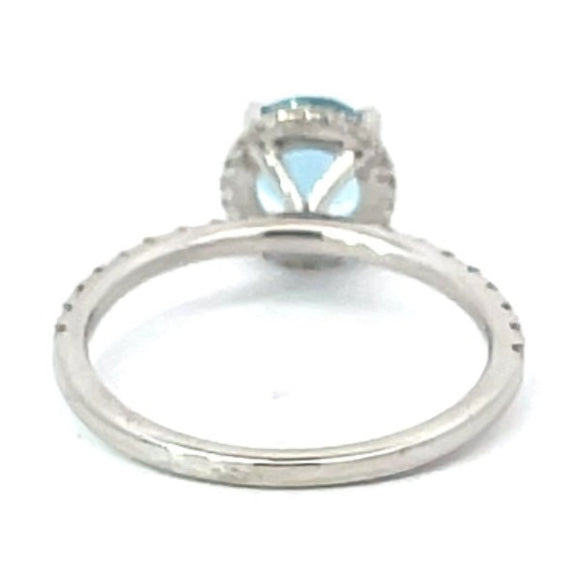 Front view of 1.13ct Round Cut Aquamarine Engagement Ring, 18k White Gold
