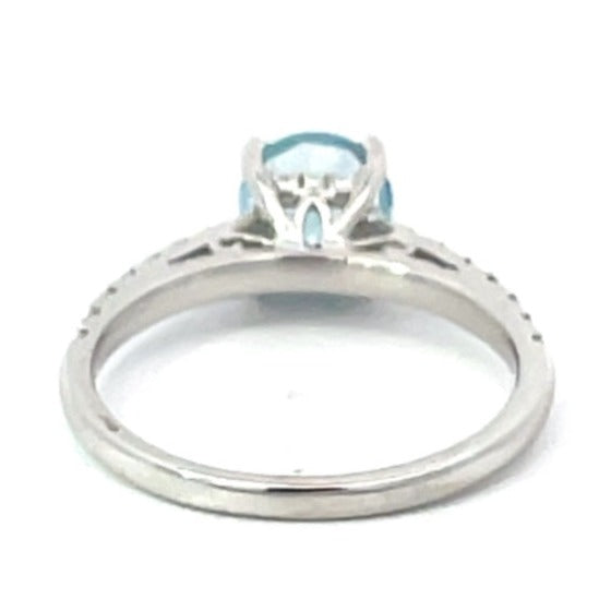 Back view of 0.90ct Round Cut Aquamarine Engagement Ring, 18k White Gold