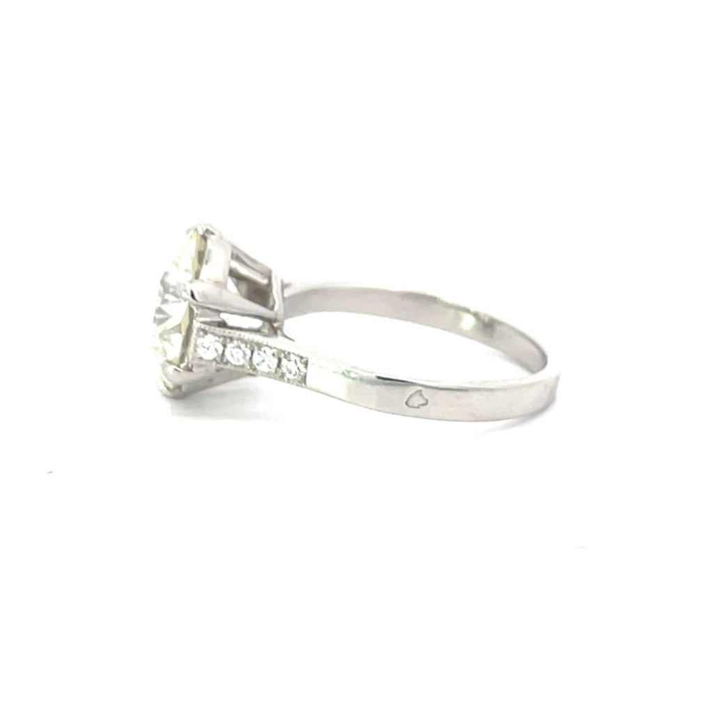 Side view of Antique 3.48ct Old European Cut Diamond Engagement Ring, VS1 Clarity, Platinum