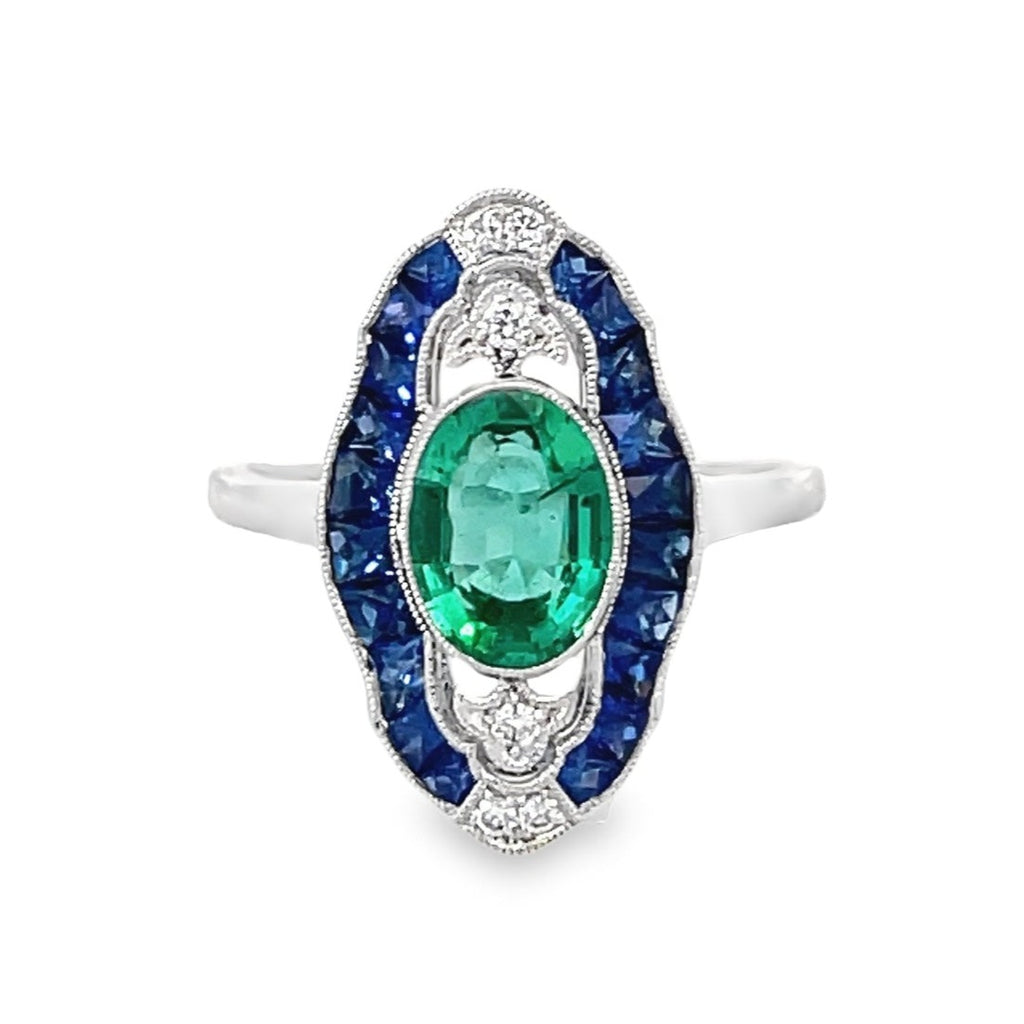 Front view of 1.03ct Oval Cut Natural Emerald Cocktail Ring