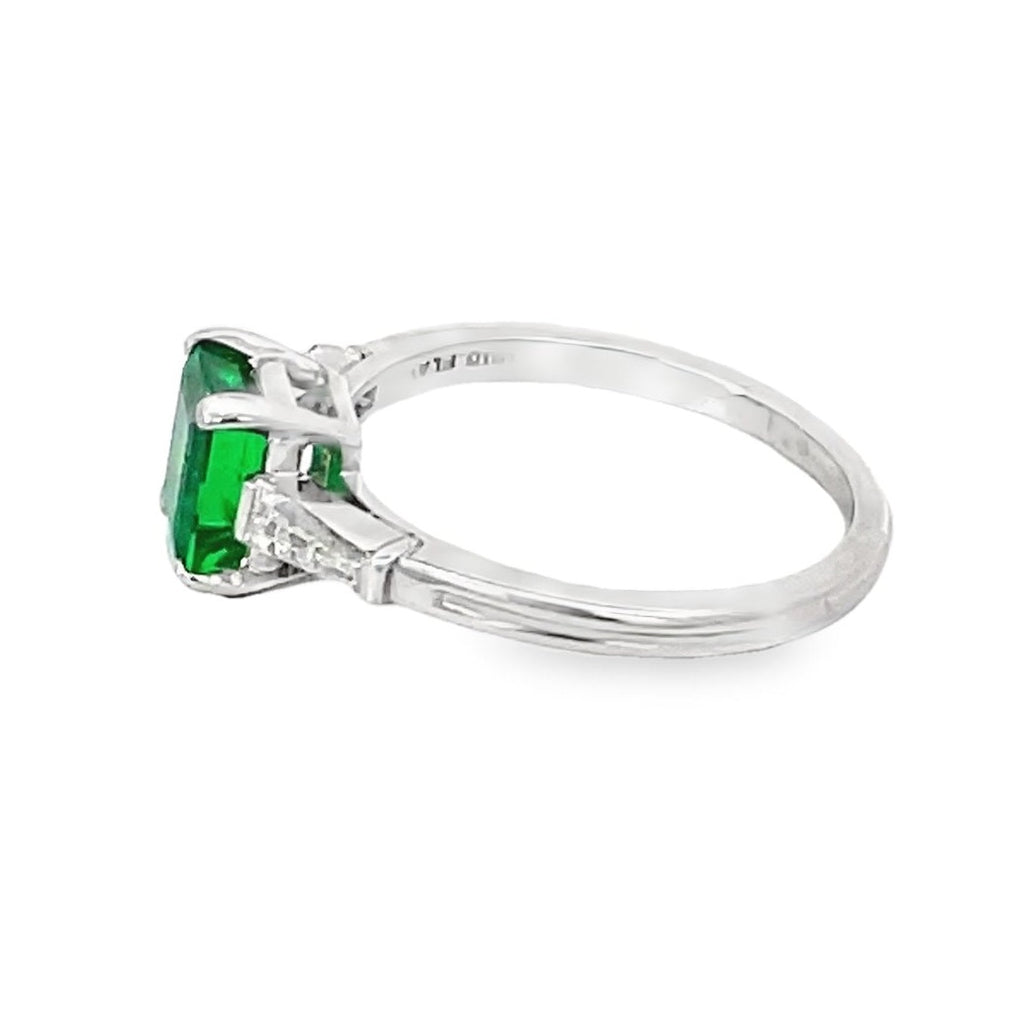 Side view of Vintage Tiffany & Co. 0.80ct Emerald Cut Colombian Emerald Engagement Ring